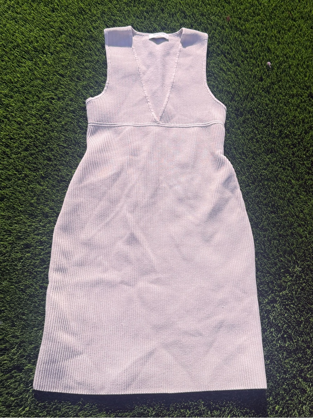 Aritzia Babaton Sculpt Knit Dress Deep V dress matte pearl